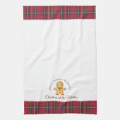 可愛いジンジャーブレッドマンパーソナライズされた名クリスマス キッチンタオル (縦)
