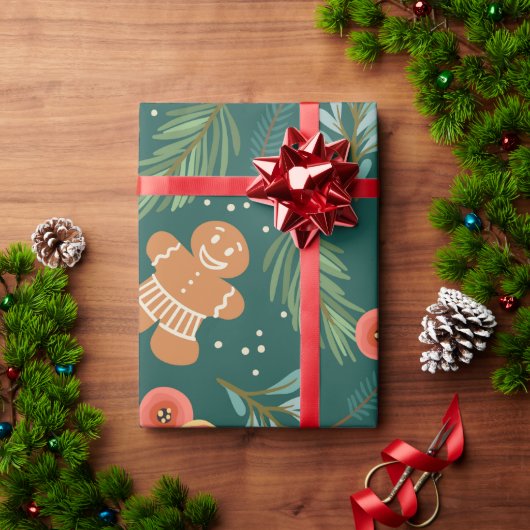 可愛いジンジャーブレッドマンボーイクリスマスカントリー ラッピングペーパー (クリスマスギフト)