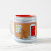 可愛いジンジャーブレッドマンモノグラムのおもしろいクリスマス ツートーンマグカップ (正面左)