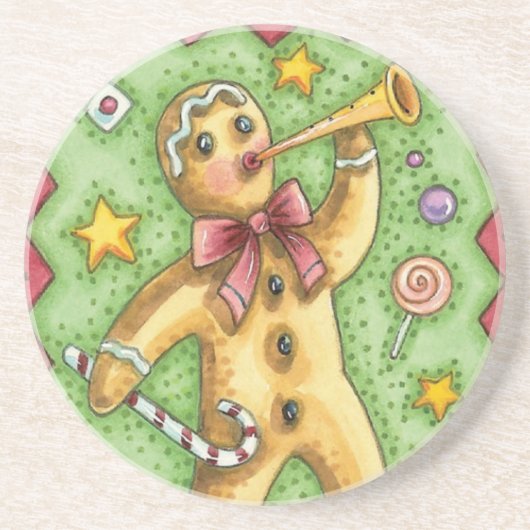 可愛いジンジャーブレッドマン吹ズホーン、クリスマスキャンディ コースター (正面)