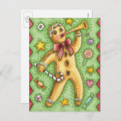 可愛いジンジャーブレッドマン吹ズホーン、クリスマスキャンディ シーズンポストカード (正面/裏面)