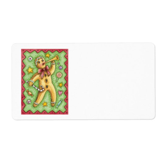 可愛いジンジャーブレッドマン吹ズホーン、クリスマスキャンディ ラベル (正面)