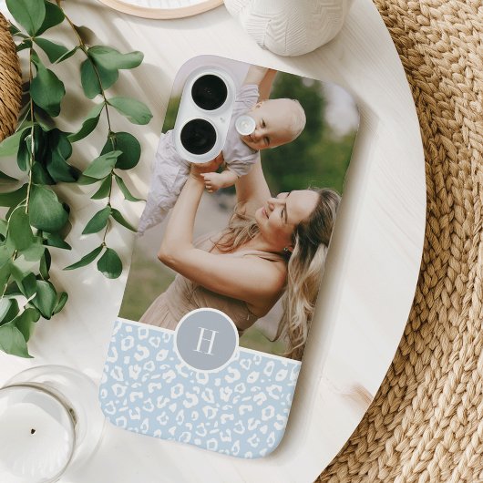 可愛いスカイブルーヒョウ印刷モノグラム&写真 Case-Mate iPhoneケース
