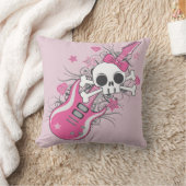 可愛いスカルとピンクギター クッション (ブランケット)