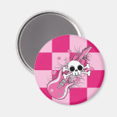 可愛いスカルとピンクギター マグネット (正面/裏面)