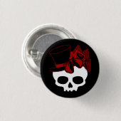 可愛いスカルトップハットバラレッドボウボタン 缶バッジ (正面&裏面)