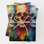 可愛いスカル水絵を描色添 ラッピングペーパーシート (インサイチュ)