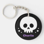 可愛いスカル、星と紫色の名前 キーホルダー (正面)