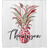 可愛いスクリプトファミリー名魅力的なパイナップル シャワーカーテン (正面)