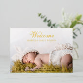 可愛いスクリプト写真ベビー発表箔カード 箔招待状 (立ち正面)