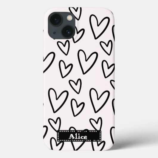 可愛いスケッチ白黒ハート愛パーソナライズされた Case-Mate iPhoneケース (裏面)
