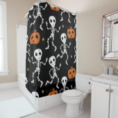 可愛いスケルトンとカボチャ柄 シャワーカーテン (インサイチュ)