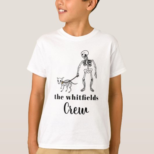可愛いスケルトンドッグウォーカーハロウィーンファミリーマッチング Tシャツ (正面)