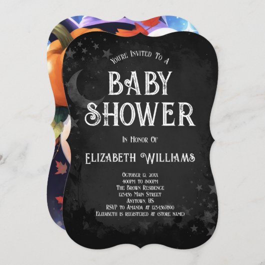 可愛いスケルトンハロウィーンベビーシャワー 招待状 (正面/裏面)