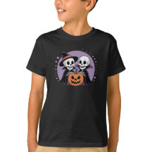 可愛いスケルトン友達キッズハロウィーンTシャツ