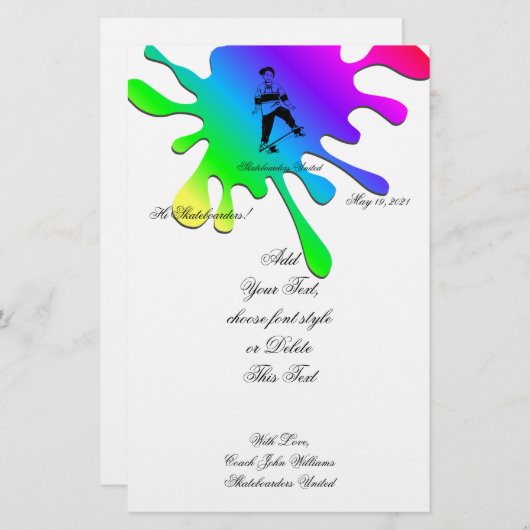 可愛いスケートボーダーボーイフレンド追加の名前と文字 便箋 (正面/裏面)