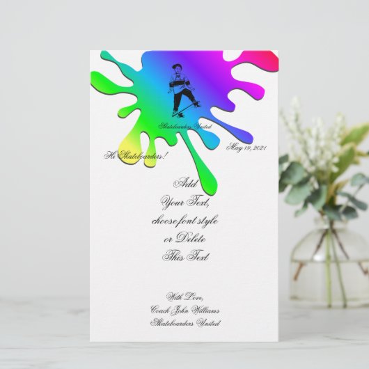 可愛いスケートボーダーボーイフレンド追加の名前と文字 便箋 (スタンド正面)