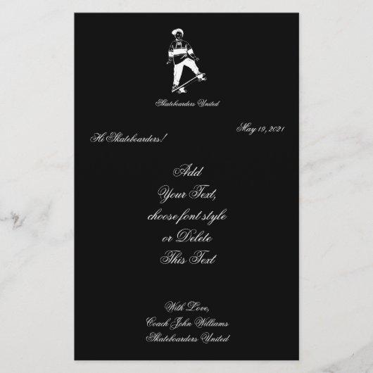 可愛いスケートボーダーボーイフレンド追加の名前と文字 便箋 (正面)