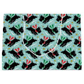 可愛いスコットランド犬おもしろい雪レトロパターンミント ラージペーパーバッグ (正面)