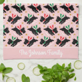 可愛いスコットランド犬ファミリー名雪おもしろいパターンピンク キッチンタオル (折り畳み)