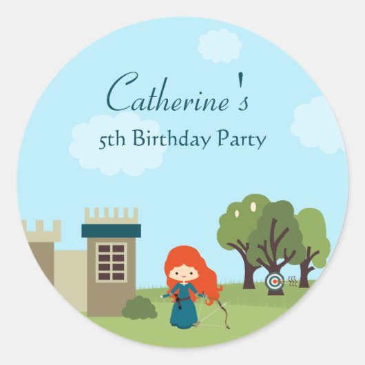 可愛いスコットランド王女の女の子の誕生日パーティー ラウンドシール (正面)