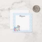 可愛いスタイリッシュカラフルユニコーン青いドット ノートカード (正面/裏面インサイチュ)