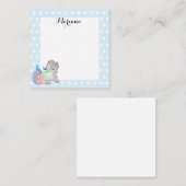 可愛いスタイリッシュカラフルユニコーン青いドット ノートカード (正面/裏面)