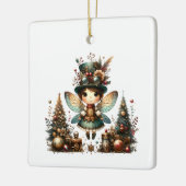 可愛いスチームパンクのクリスマスフェアリーとクリスマスツリー セラミックオーナメント (左)