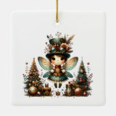 可愛いスチームパンクのクリスマスフェアリーとクリスマスツリー セラミックオーナメント (裏面)
