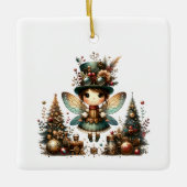 可愛いスチームパンクのクリスマスフェアリーとクリスマスツリー セラミックオーナメント (正面)