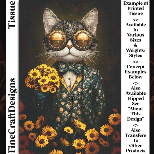 可愛いスチームパンクキャットイエロー花CY9Lデコペ 薄葉紙