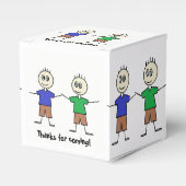 可愛いスティックフィギュア双子ボーイズ誕生日パーティー フェイバーボックス (正面サイド)