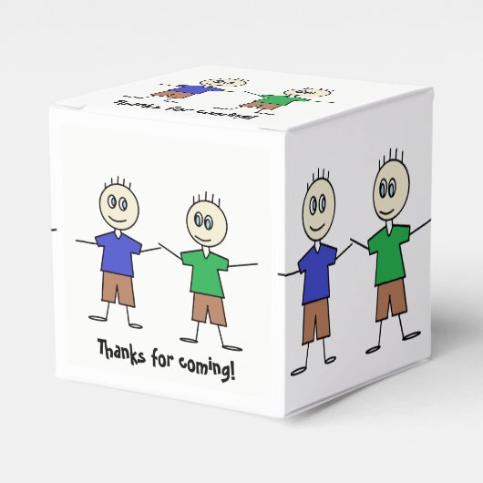 可愛いスティックフィギュア双子ボーイズ誕生日パーティー フェイバーボックス (正面サイド)