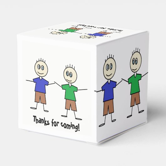 可愛いスティックフィギュア双子ボーイズ誕生日パーティー フェイバーボックス (裏面サイド)