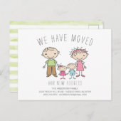 可愛いスティックフィギュア家族の引越し告知 案内ポストカード (正面/裏面)
