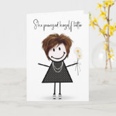 可愛いスティックフィギュア誕生日 カード (黄色い花)