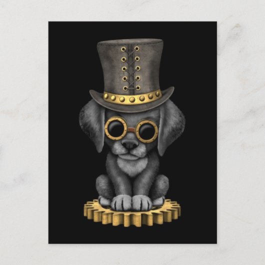 可愛いスティームパンク黒いラボ子犬、黒 ポストカード (正面)