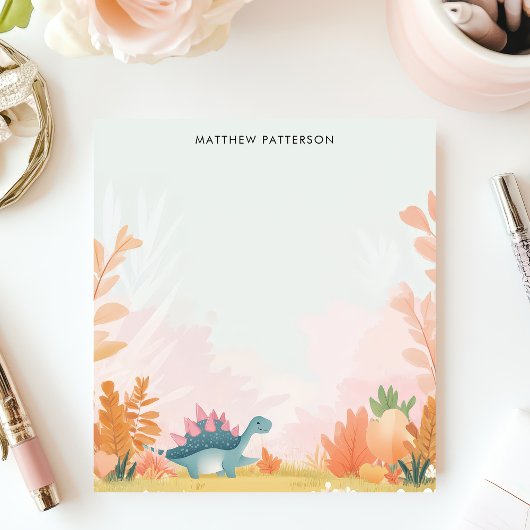 可愛いステゴサウルス恐竜のパーソナライズされた子供の名前 ノートパッド