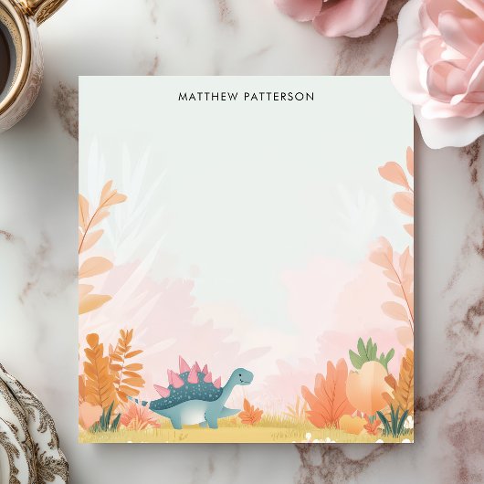 可愛いステゴサウルス恐竜のパーソナライズされた子供の名前 ノートパッド