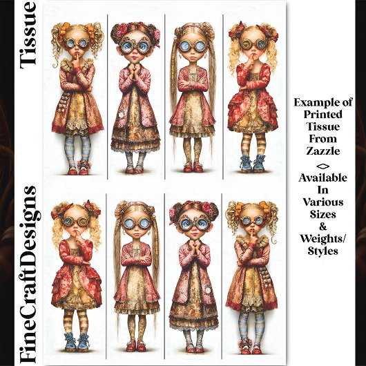 可愛いステンパンクの女の子8人 DV3B デコパージュ 薄葉紙
