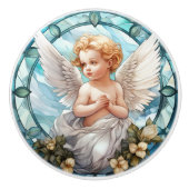 可愛いステンフェイクドグラス天使の宗教 セラミックノブ (正面)