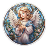 可愛いステンフェイクドグラス天使の宗教 セラミックノブ (正面)