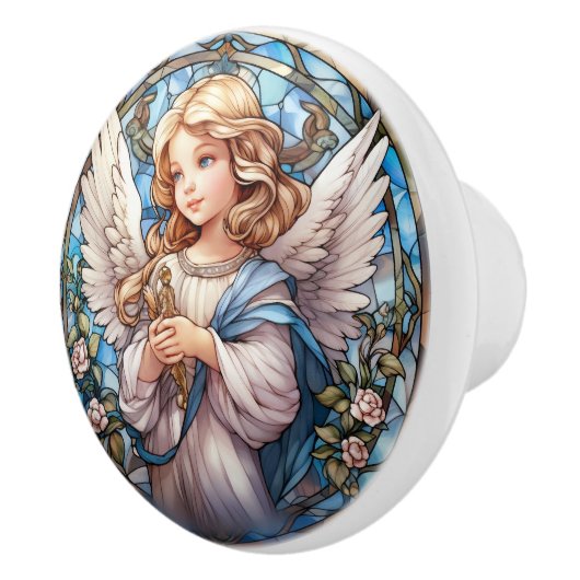 可愛いステンフェイクドグラス天使の宗教 セラミックノブ (右)
