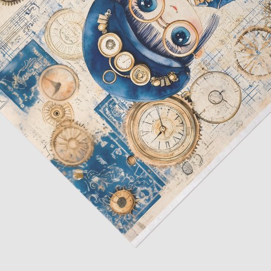 可愛いステームパンク水彩人形ブルーBH8デコページ 薄葉紙 (詳細)