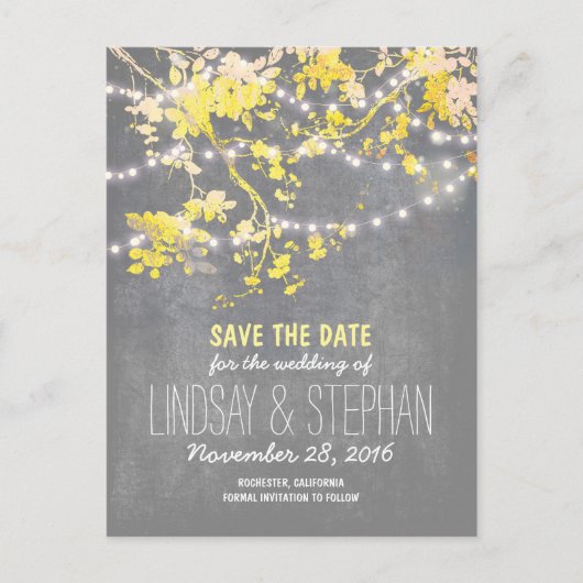 可愛いストリングライトrustic日付ポストカードを保存 案内ポストカード (正面)