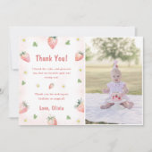 可愛いストロベリーベリー誕生日ありがとう写真 招待状 (正面)