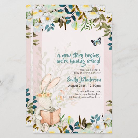 可愛いストーリータイムバニー赤ちゃんシャワー性別Invを明らかにする (正面/裏面)