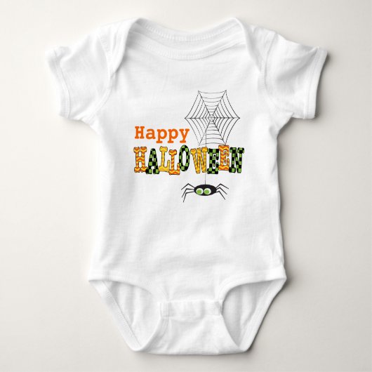 可愛いスパイダーとくもの巣付きハッピーハローウィン ベビーボディスーツ (正面)