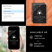 可愛いスパイダーブラック&ホワイトハロウィンティーパーティー 招待状