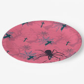 可愛いスパイダー&ラズベリーピンクのスパイダーウェブパターン（の模様が）ある ペーパープレート (アングル)